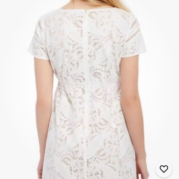 Motherhood Maternity White Lace Dress With Sheer Stripes & Short Sleeves L - Picture 9 of 12